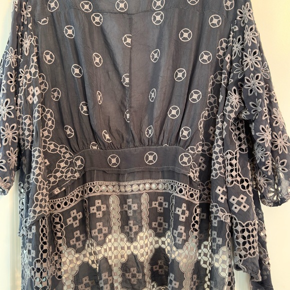 Johnny Was Boho Short Kimono - Charcoal color with light gray embroidery - Picture 5 of 5
